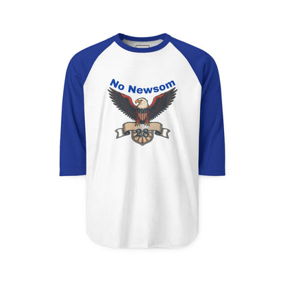 No Newsom Eagle Raglan Shirt | Unisex Three-Quarter Sleeve Tee, Political Statement Shirt, Casual Wear, Gift for Activists, Unique Apparel
